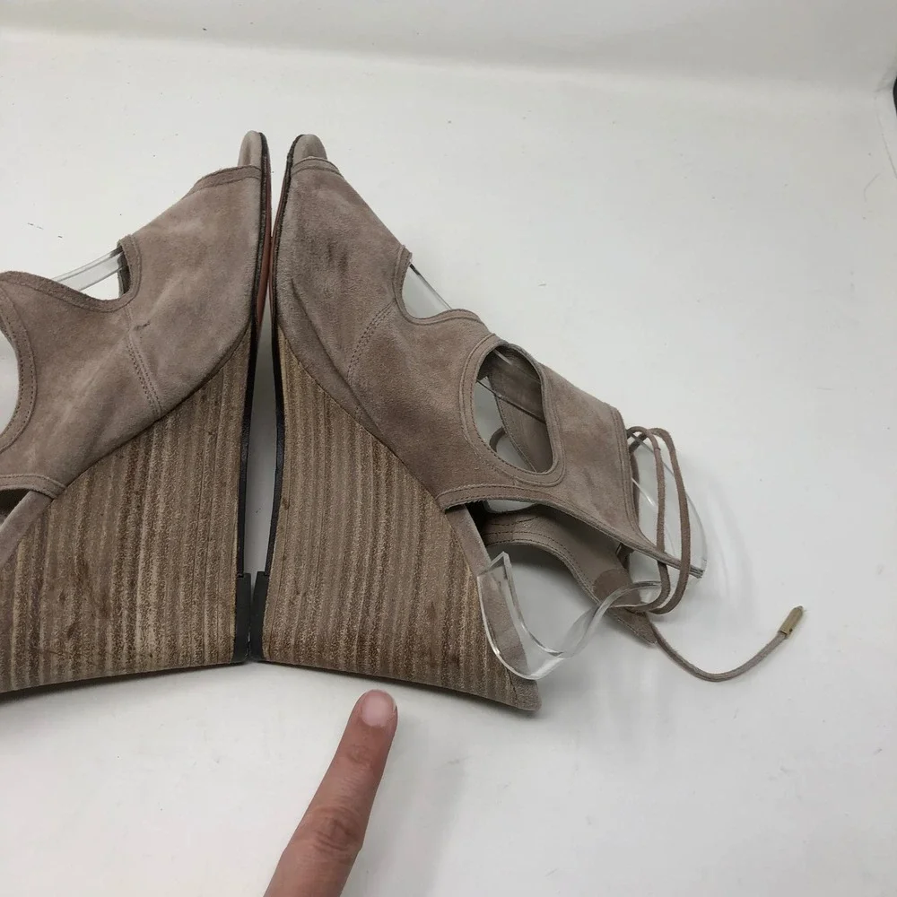 Aquazzura Belgravia Wedge Sandal Women 40 US 10 Taupe Suede Lace Up Cutout Italy